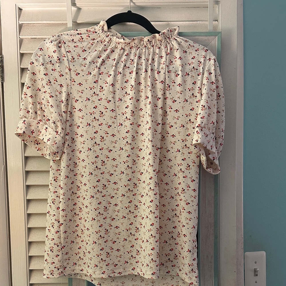 Adrianna Papell Cream and Red Floral Blouse